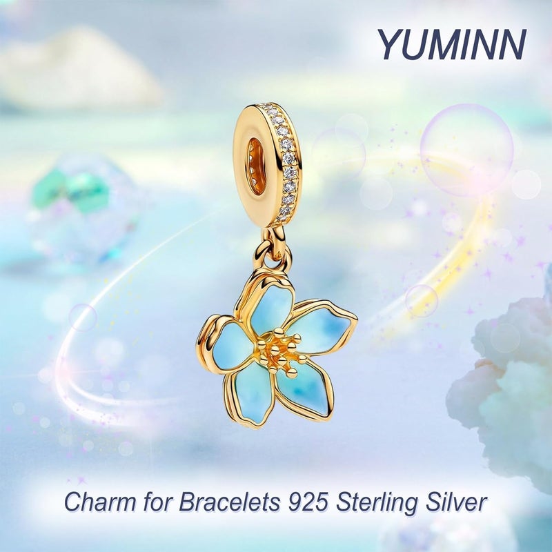 YUMINN 925 Sterling Silver Charms for Bracelets Gold Love and Heart Charms Cherry Blossom Dangle Beads Jewelry for Women - Image 1